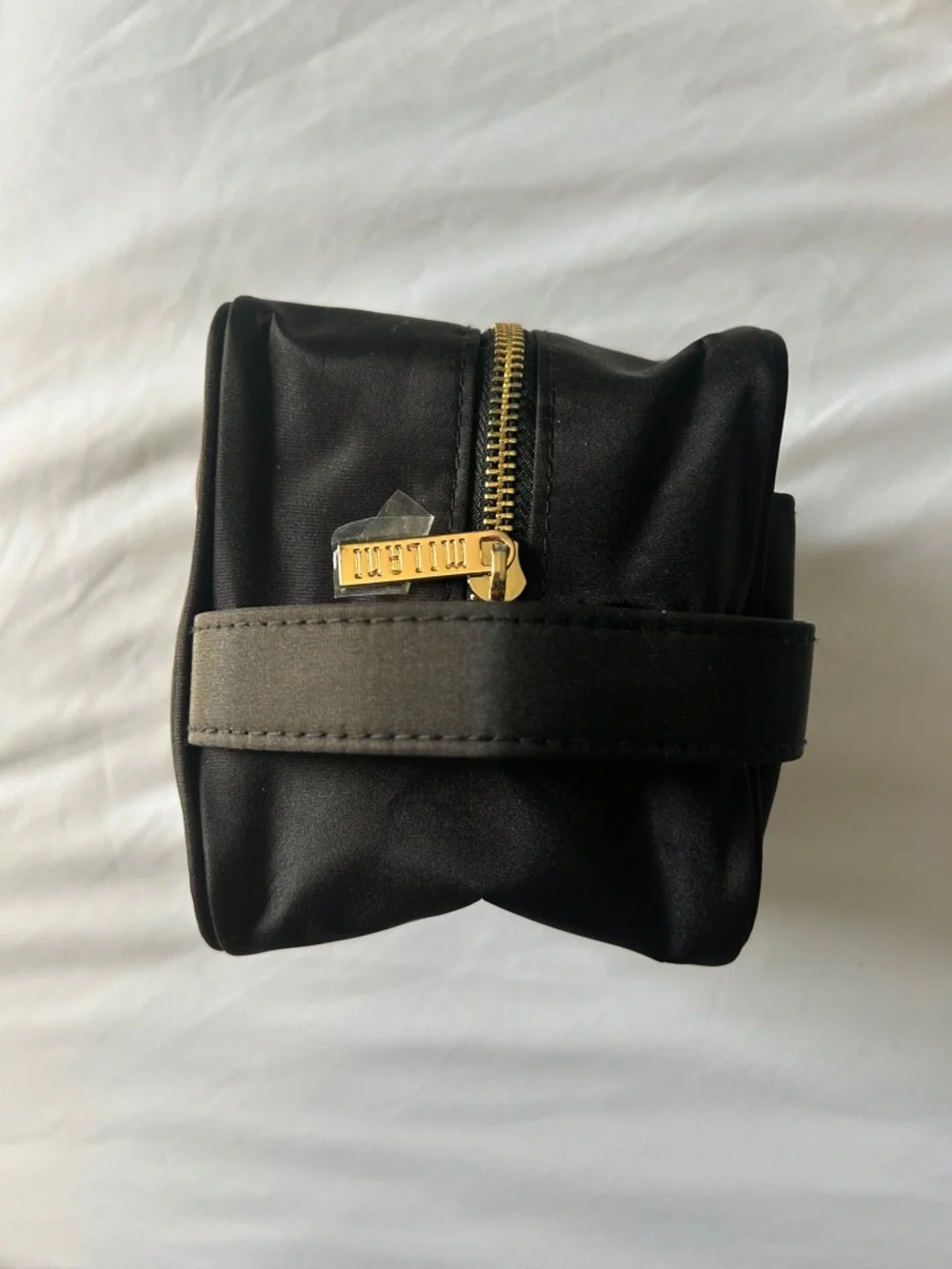 Milani Black Gold Embroidery Logo Zip Closure Cosmetics Travel Storage Bag